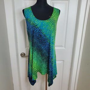 Beautiful Long Top in Shades of Blues and Greens L - XL